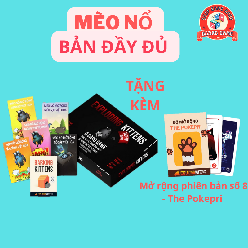 Combo mèo nổ + 6 bản mèo nổ mở rộng tiếng việt - boardgame exploding kittens