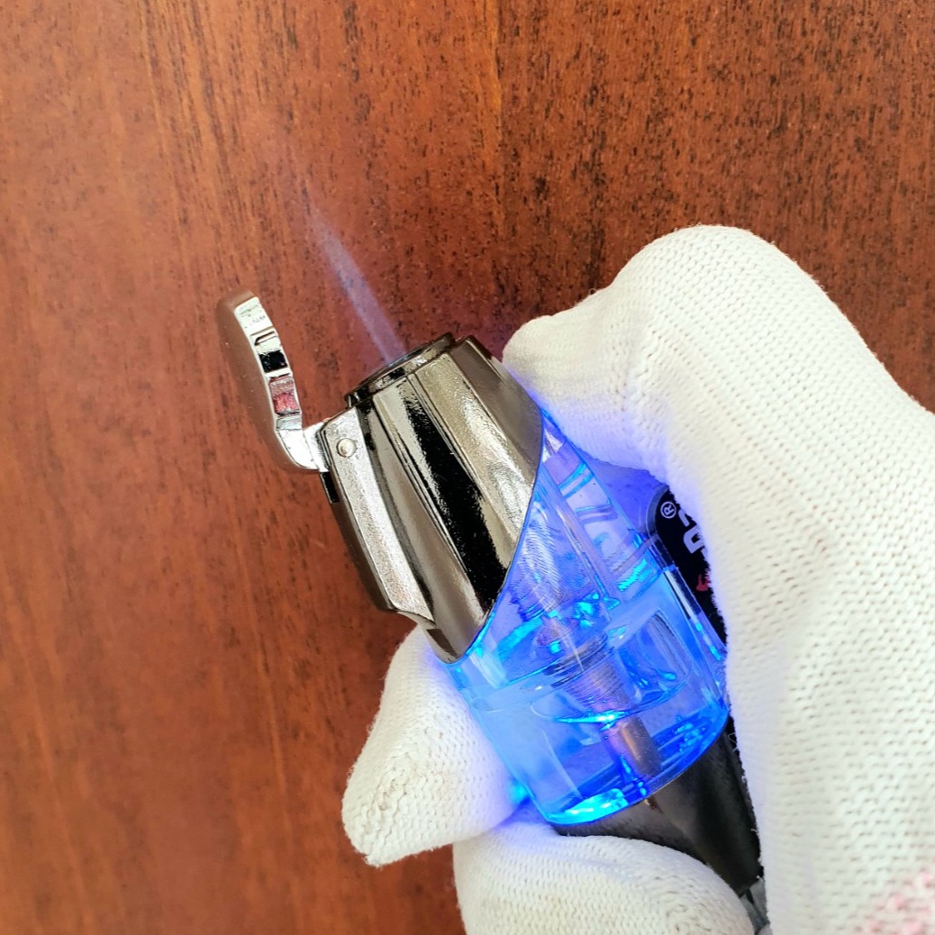 Bật lửa gas khò móc khóa có đèn led xanh - đỏ
