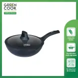 Chảo Đúc Nguyên Khối Hoa Văn Kim Cương Green Cook GCP2513 Có Nắp  - Dùng Cho Mọi Loại Bếp - Hàng Chính Hãng Green Cook