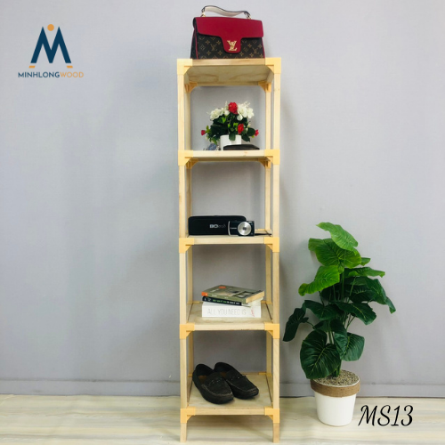 Kệ gỗ vuông 5 tầng- kệ để đồ Minhlongwood- kệ m13 màu gỗ thông tự nhiên