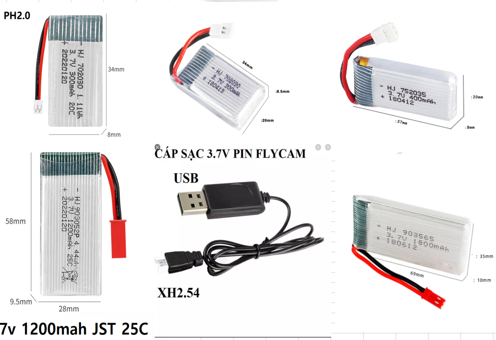 Pin Sạc 3.7v Máy Bay Đồ Chơi Flycam Điều Khiển Từ Xa