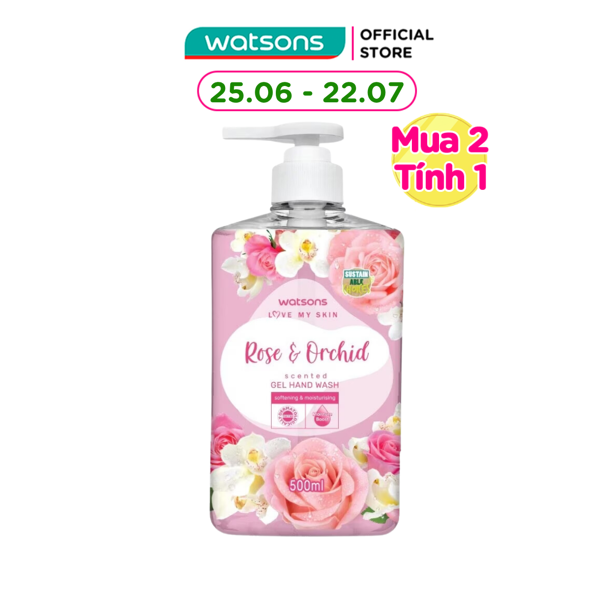 Gel Rửa Tay Watsons Love My Skin Rose Orchid Scented Gel Hand Wash 500ml
