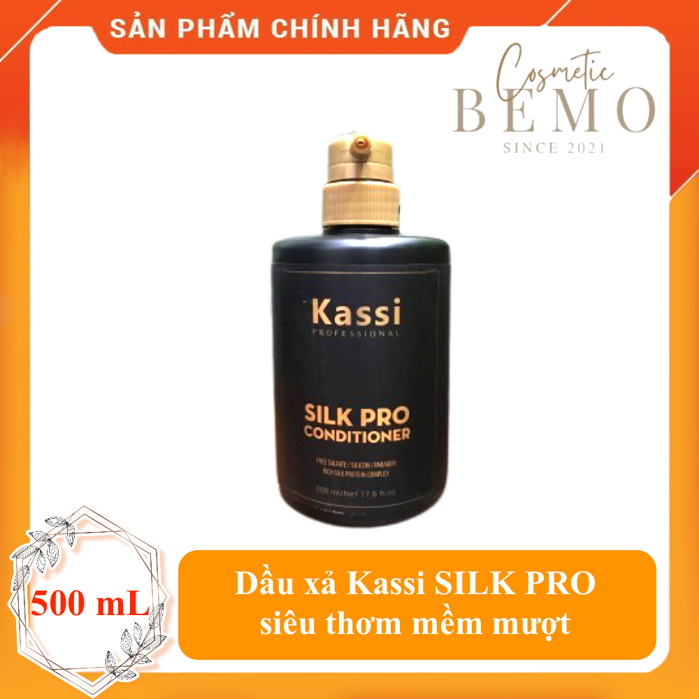 Dầu xả Kassi SILK PRO 500ml siêu thơm mềm mượt phục hồi giữ màu tóc uốn duỗi nhuộm