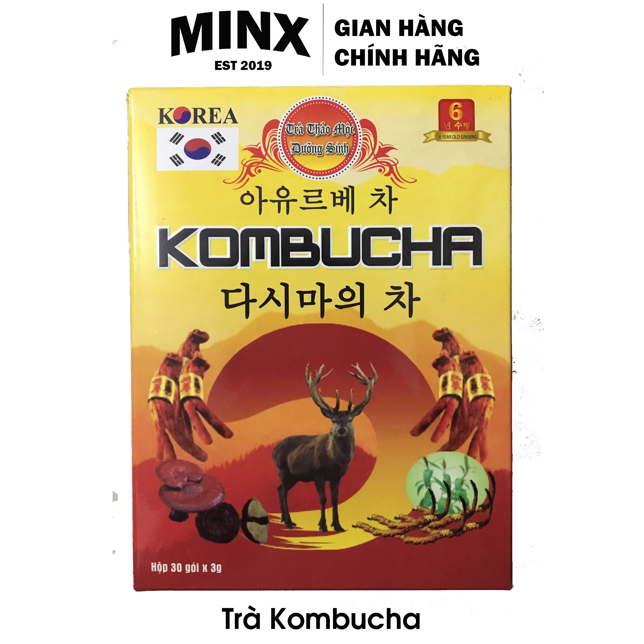 Trà Kombucha - Trà dưỡng sinh tăng lợi khuẩn - Giảm Mụn Trán (30 Gói / 1 Hộp) - Kombucha Scoby Tea Bag - MINX Store