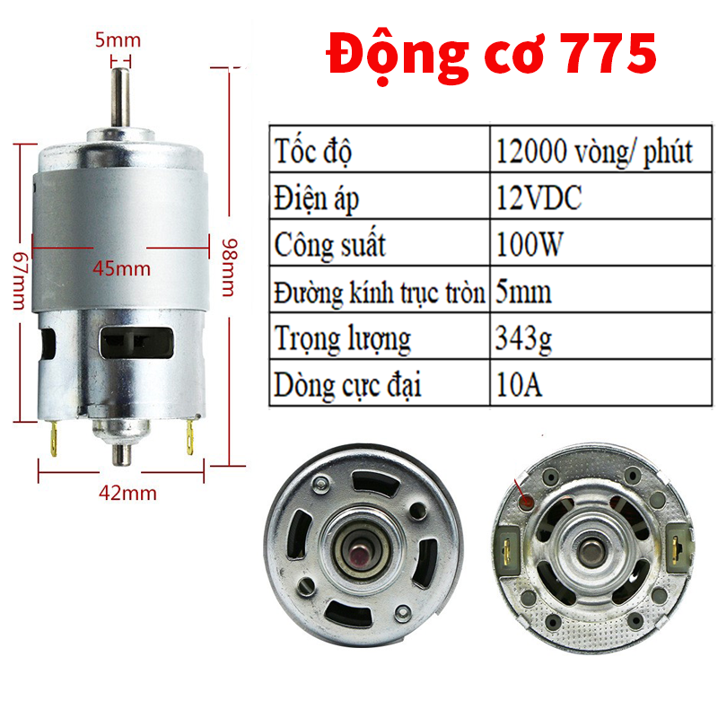 Động cơ 775 12v trục tròn 5mm 100w mới 100%