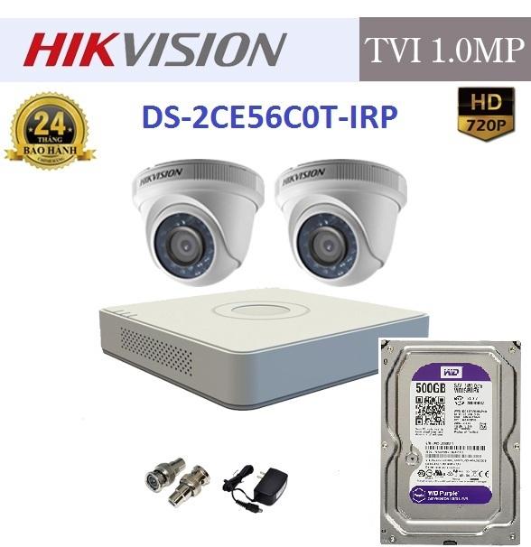Trọn bộ 02 camera hikvision ds-2ce56c0t-irp và ds-7104hghi-f1+hdd 500gb
