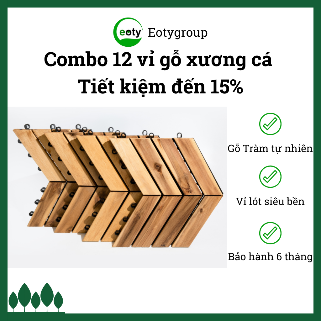 Combo 12 vỉ gỗ lót sàn ban công hình xương cái 1m2