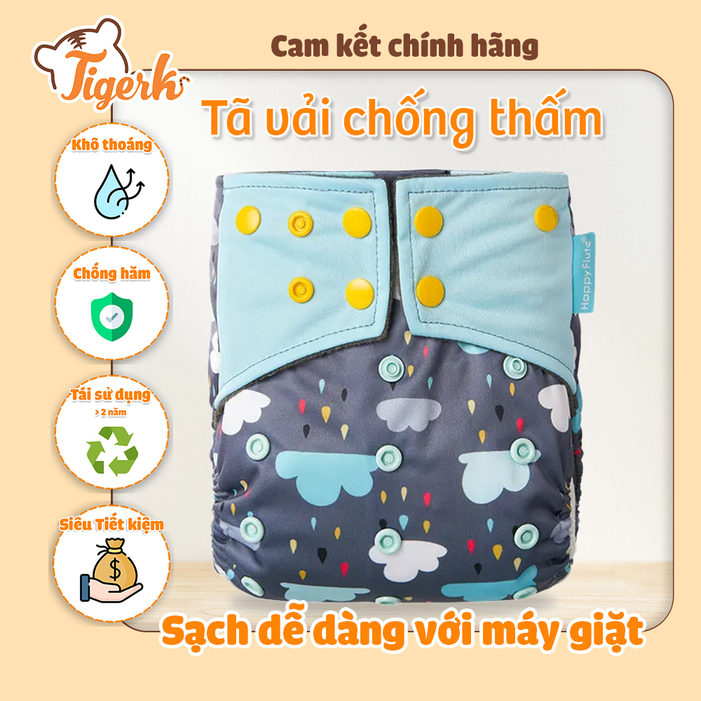 Bỉm Tã vải Happy Flute Than tre kháng khuẩn 2 rãnh chống tràn dành cho bé từ 3 - 15kg - 2