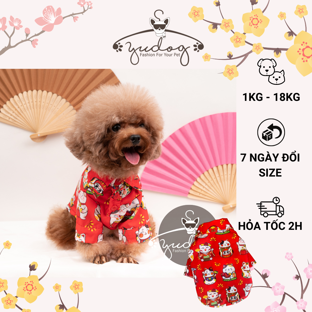 Sơ mi mèo thần tài mặc cho chó mèo yudog - áo tết cho chó mèo