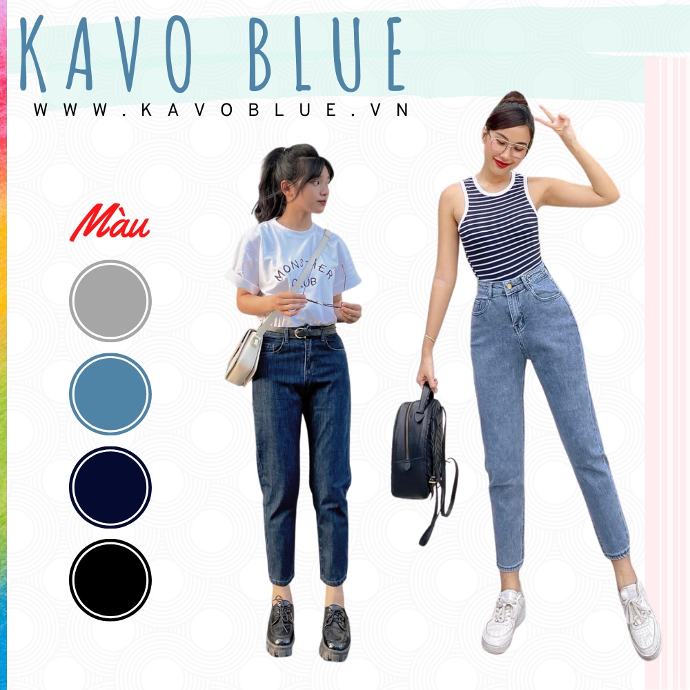 Quần jeans nữ baggy co giãn hàn quốc kavo blue lưng cao