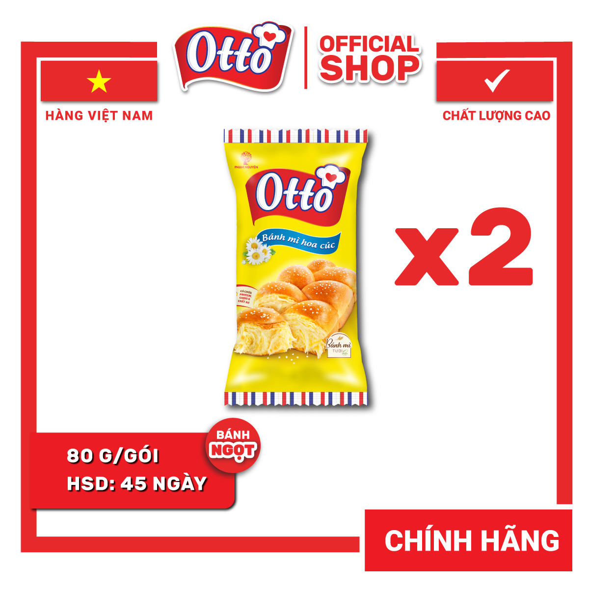 Combo 2 Bịch Bánh mì Hoa Cúc Mini Otto - Otto Mini Brioche Tressée 80g | Bánh ăn sáng tiện lợi giàu dinh dưỡng | Bánh mì tươi | Đồ ăn vặt