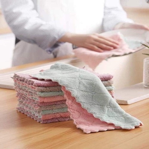 SET 10 khăn lau chùi đa năng 2 mặt, khăn lau bếp khăn lau bát đĩa bàn ghế, thấm hút nước tốt, không bị xù lông