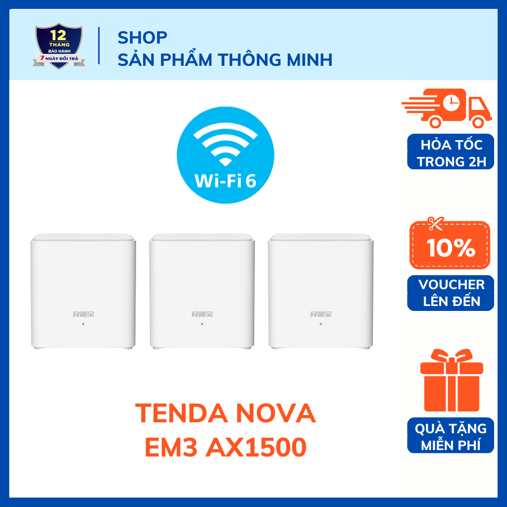 Bộ 3 Cục Wifi Mesh không dây Tenda Nova EX3 EM3 - Wifi 6 - AX1500