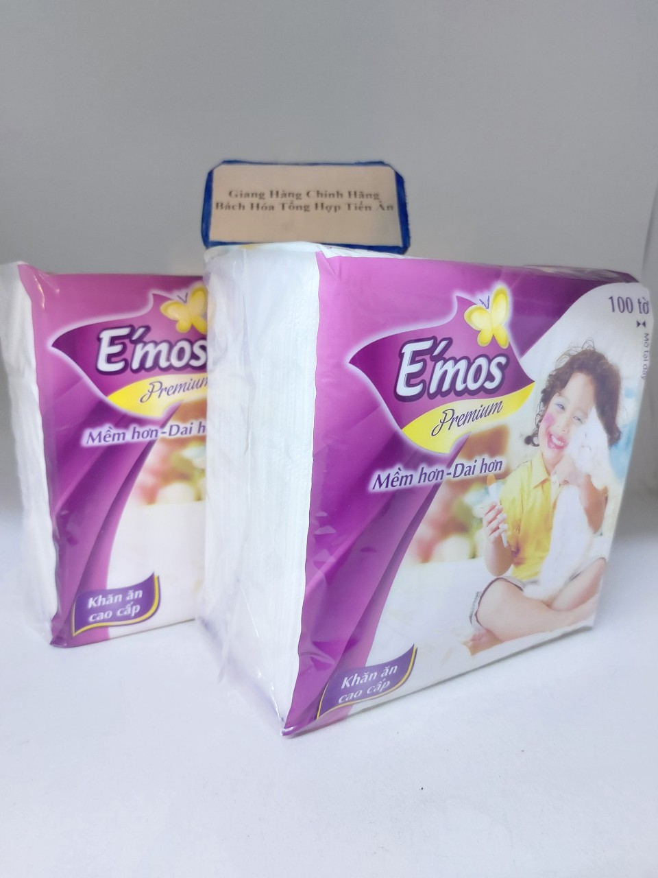2 khăn giấy vuông e'mos premium 100 tờ mềm hơn-dai hơn