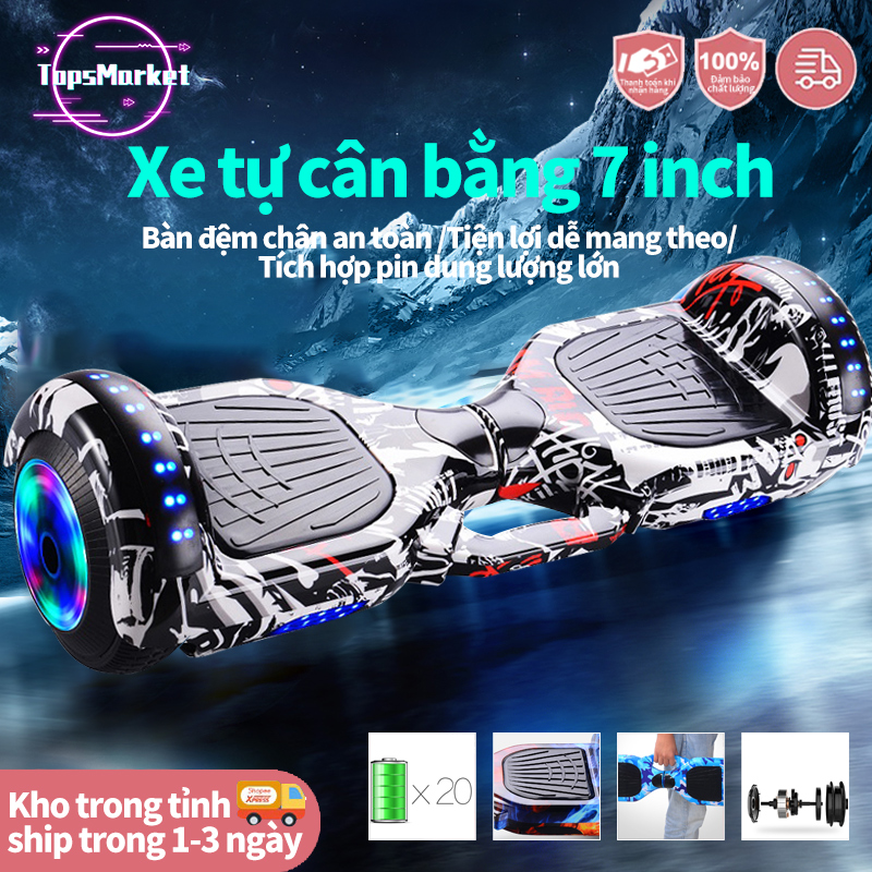 Xe cân bằng 2 bánh lớn 7 inch ,Hời gian sử dụng lâu dài tốc độ sạc nhanhKết nối Bluetooth+Vành bánh xe phát sáng với đèn LED nháy