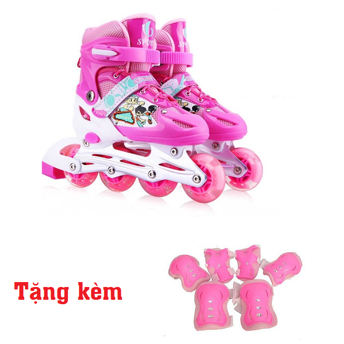 Giày Patin Trẻ Em, Bánh Phát Sáng, Phanh Chân An Toàn, Tặng Kèm Đồ Bảo Hộ + Túi Đựng Giày - Giày Batin