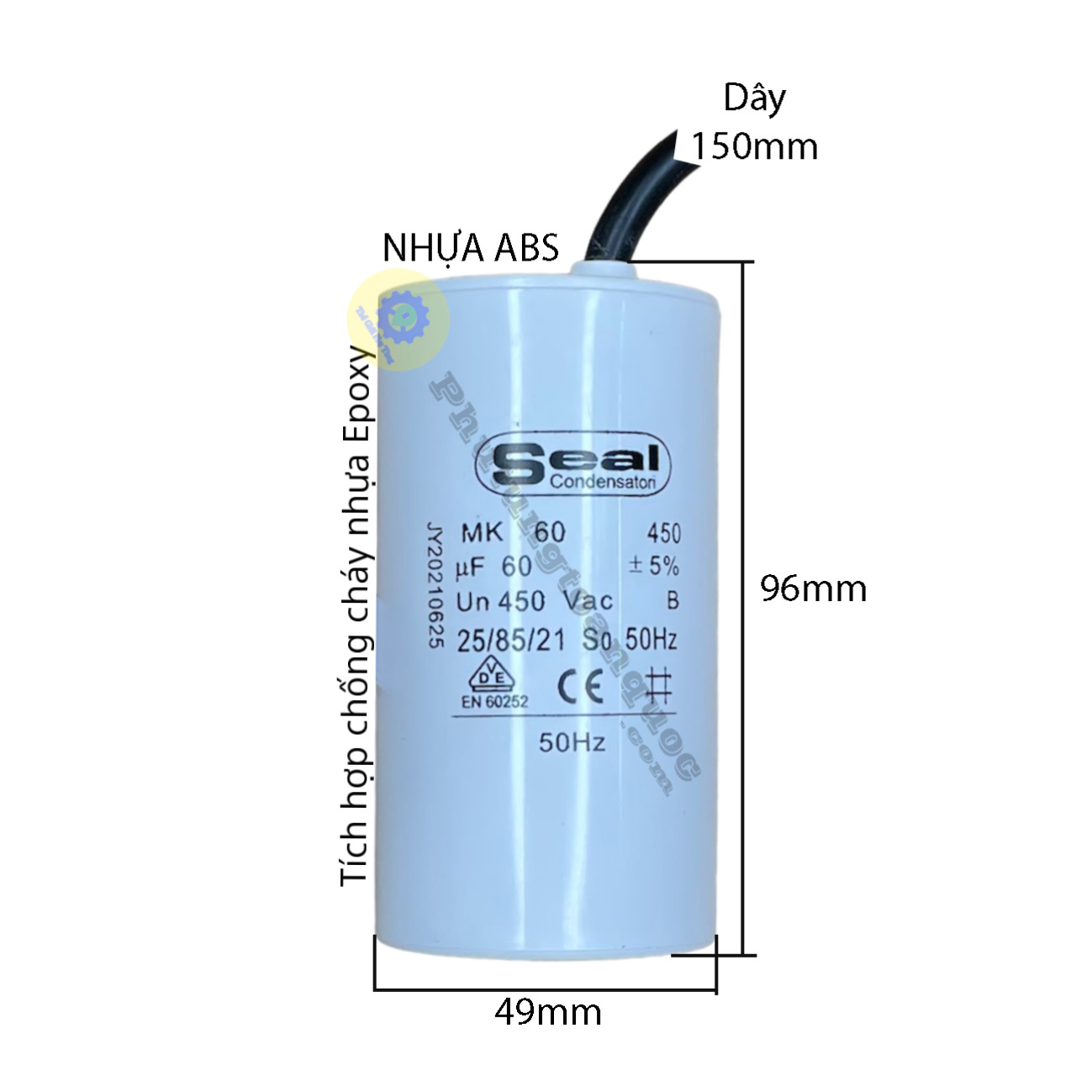Tụ nhựa khởi động cbb60 60uf 450vac tích hợp chống cháy nhựa epoxy 50hz