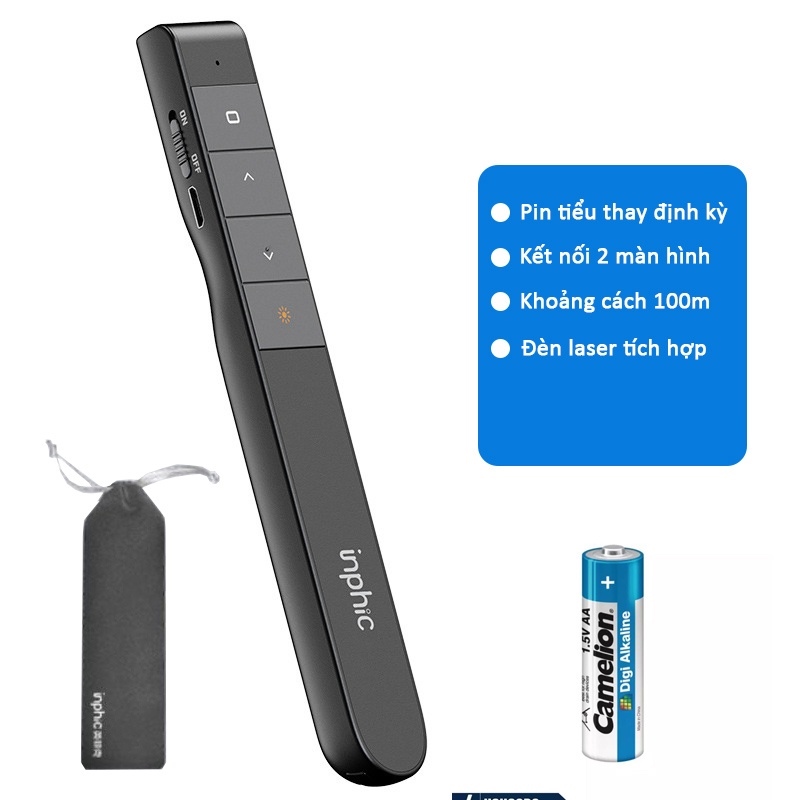 Bút Trình Chiếu Powerpoint Thuyết Trình Laser SIDOTECH Inphic L1P Chiếu Slide Điều khiển 2 Màn Hình / Pin Sạc / Xa 100m
