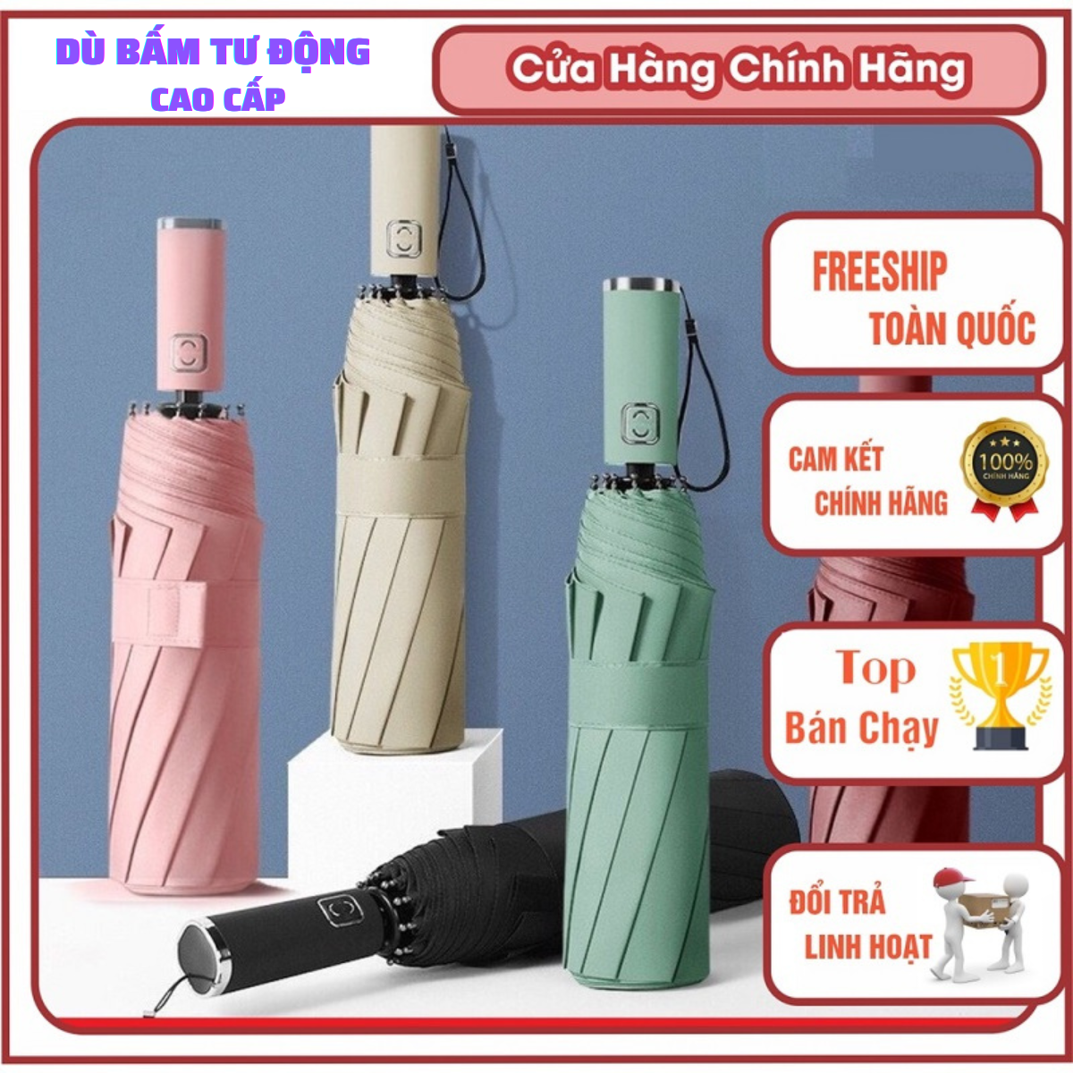 (BH 12 THÁNG) Ô tự động 2 chiều gấp gọn che mưa nắng tự động xuất Nhật,  Ô Dù Che Mưa Đi Nắng Cao Cấ