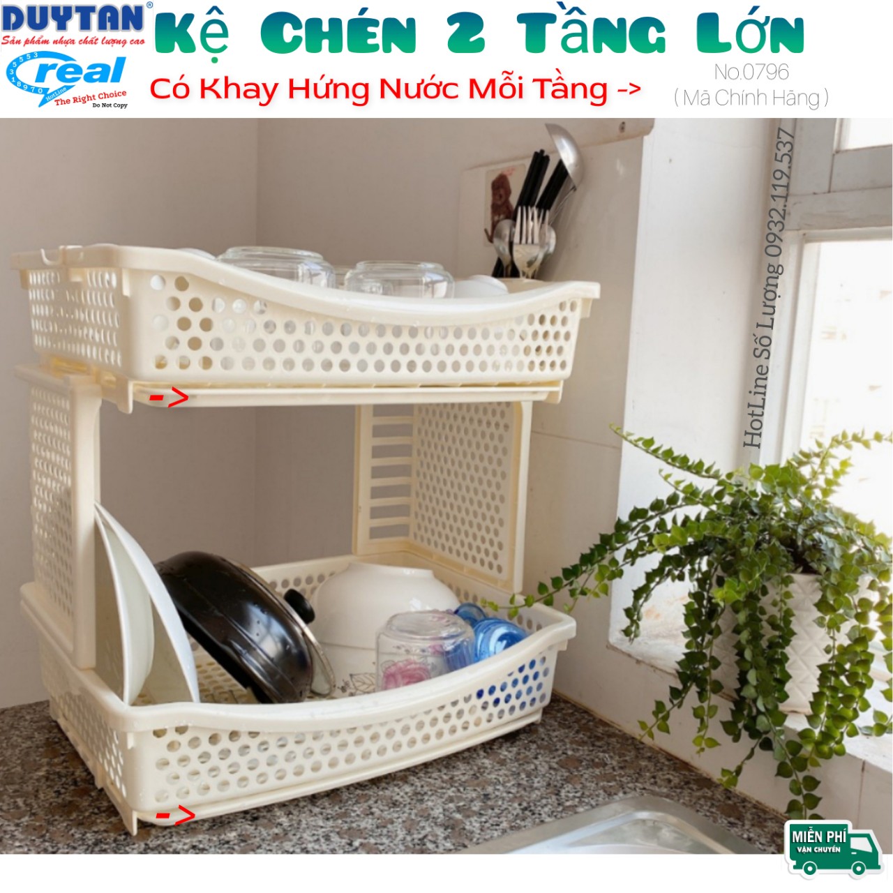 Kệ chén nhựa duy tân loại lớn no.0796 có khay hứng nước