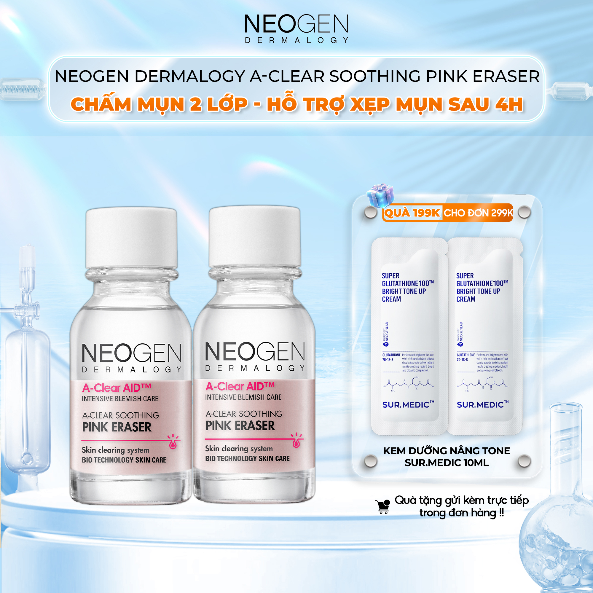 Combo 2 chấm mụn 2 lớp xẹp mụn sau 4h neogen dermalogy a-clear aid soothing pink eraser 15ml x2