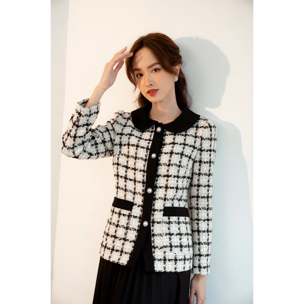 Áo dạ phối cổ sen nẹp viền 2 túi khuy cài tiinstore adk246