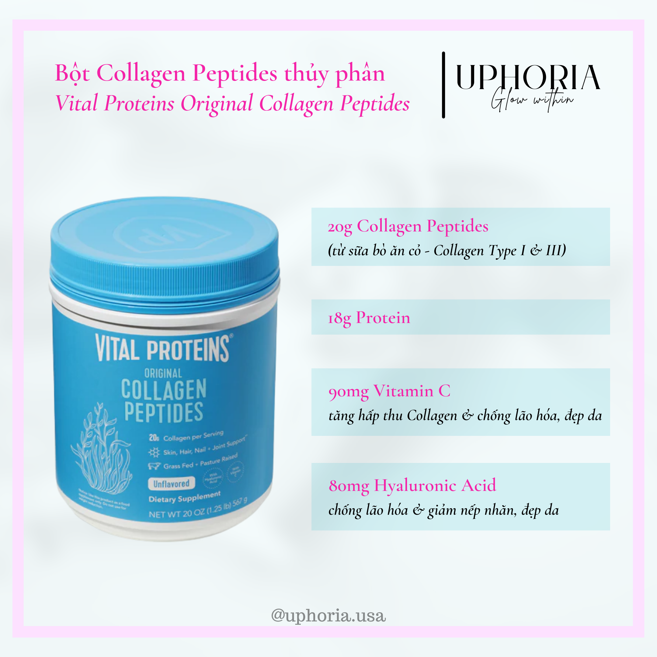 Bột collagen peptides thủy phân vital proteins original collagen peptides có chứa vitamin c, hyaluronic