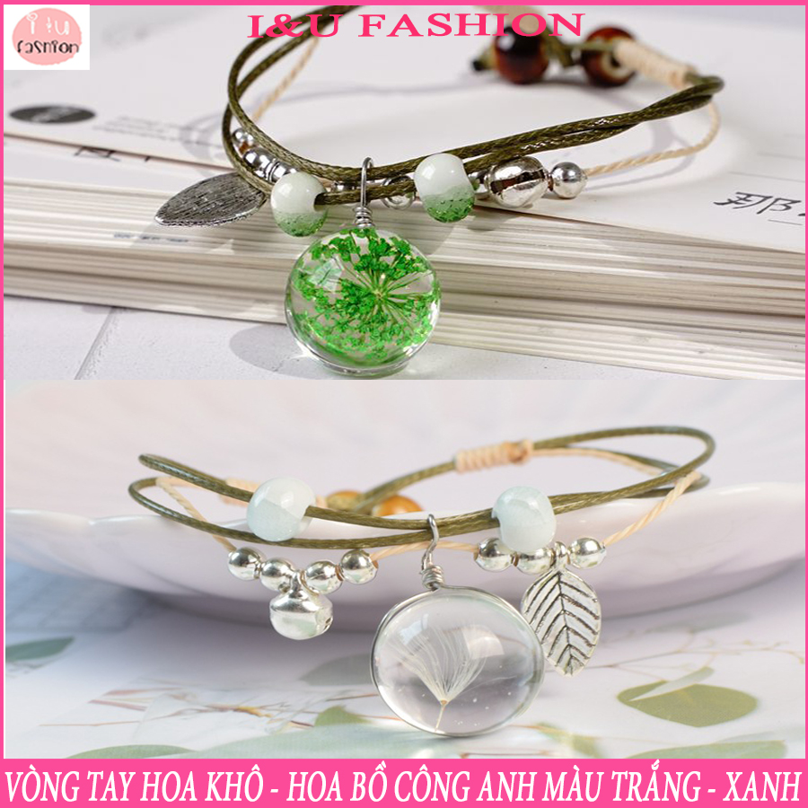 Vòng tay nữ lắc tay nữ - Vòng tay hoa ép hoa bồ công anh dạng dây gắn thêm bi dễ thương xinh xắn cho các bạn nữ - Sản phẩm y hình - VT-13 VT-14