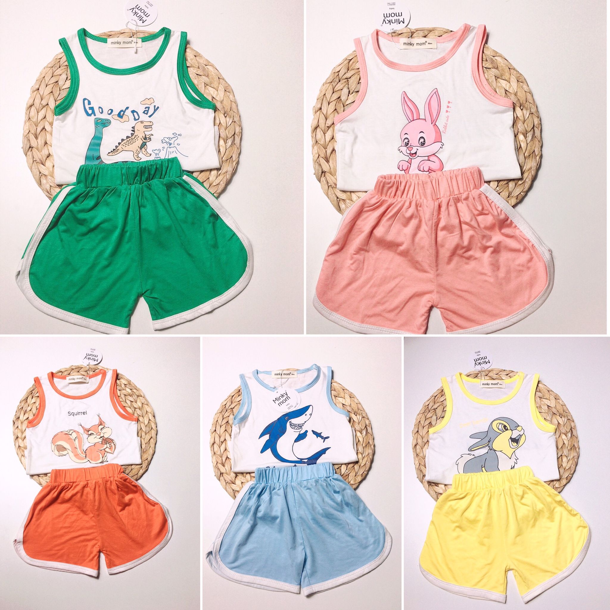 Bộ ba lỗ thun lạnh họa tiết động vật trẻ em Minky mom