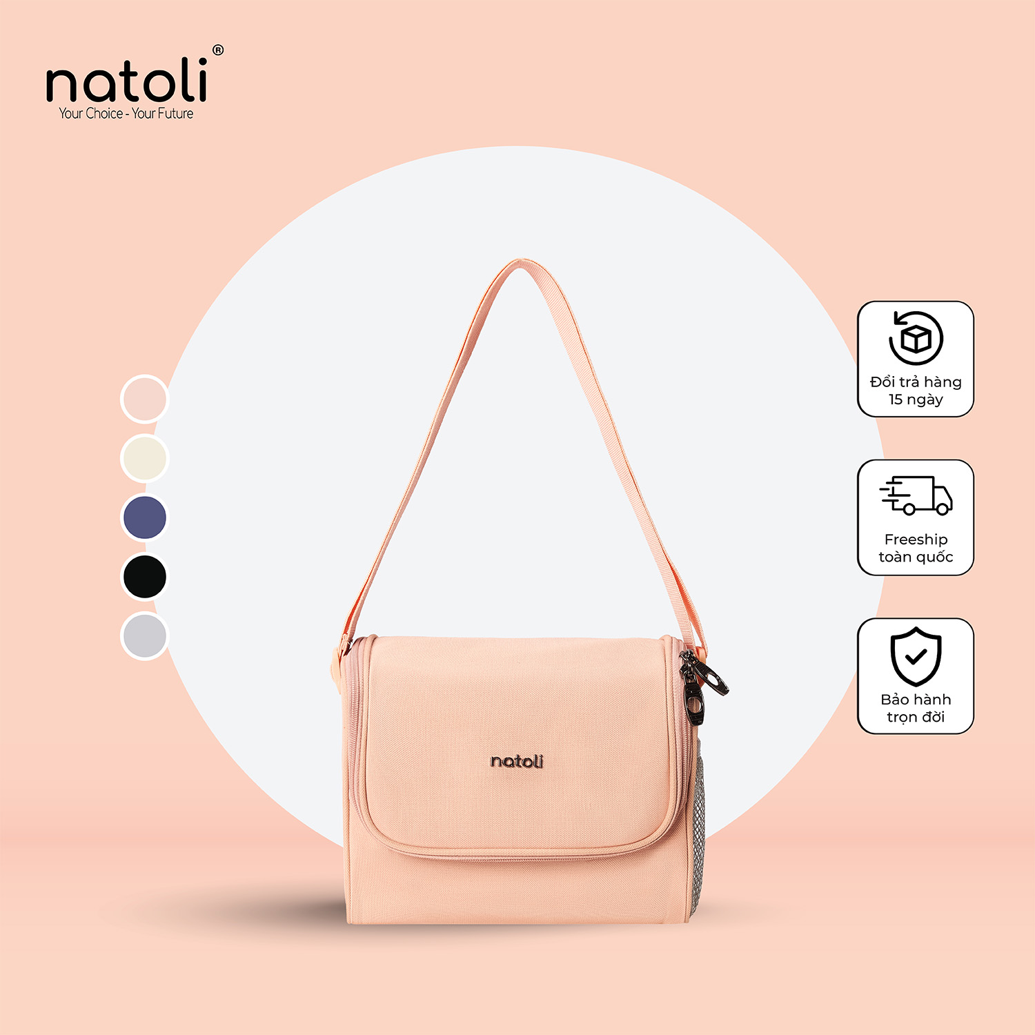 Túi đựng hộp cơm giữ nhiệt NATOLI nhiều ngăn tiện lợi, đựng đồ ăn, hộp cơm văn phòng - Foldable Insulated Lunch Bag T38