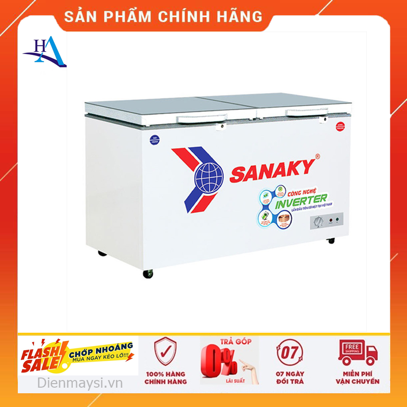 Tủ đông mát inverter sanaky 280 lít vh-4099w4k đồng +free ship tp.hcm,ngoài tỉnh giao có tính phí+bh 2 năm chính hãng !
