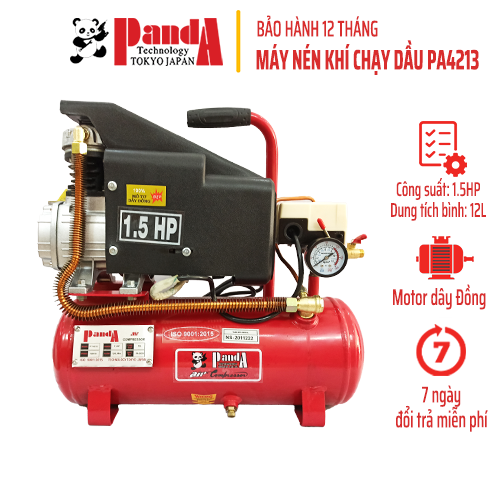 Máy nén khí chạy dầu panda pt4213, máy chạy dầu, bình 12l, công suất 1.5hp