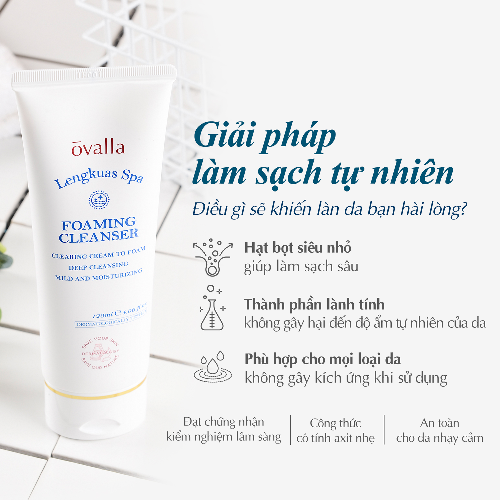 Sữa Rửa Mặt Tạo Bọt Siêu Nhỏ Ovalla Lengkuas Spa Foaming Cleanser Sạch Sâu, Mịn Màng 120ml