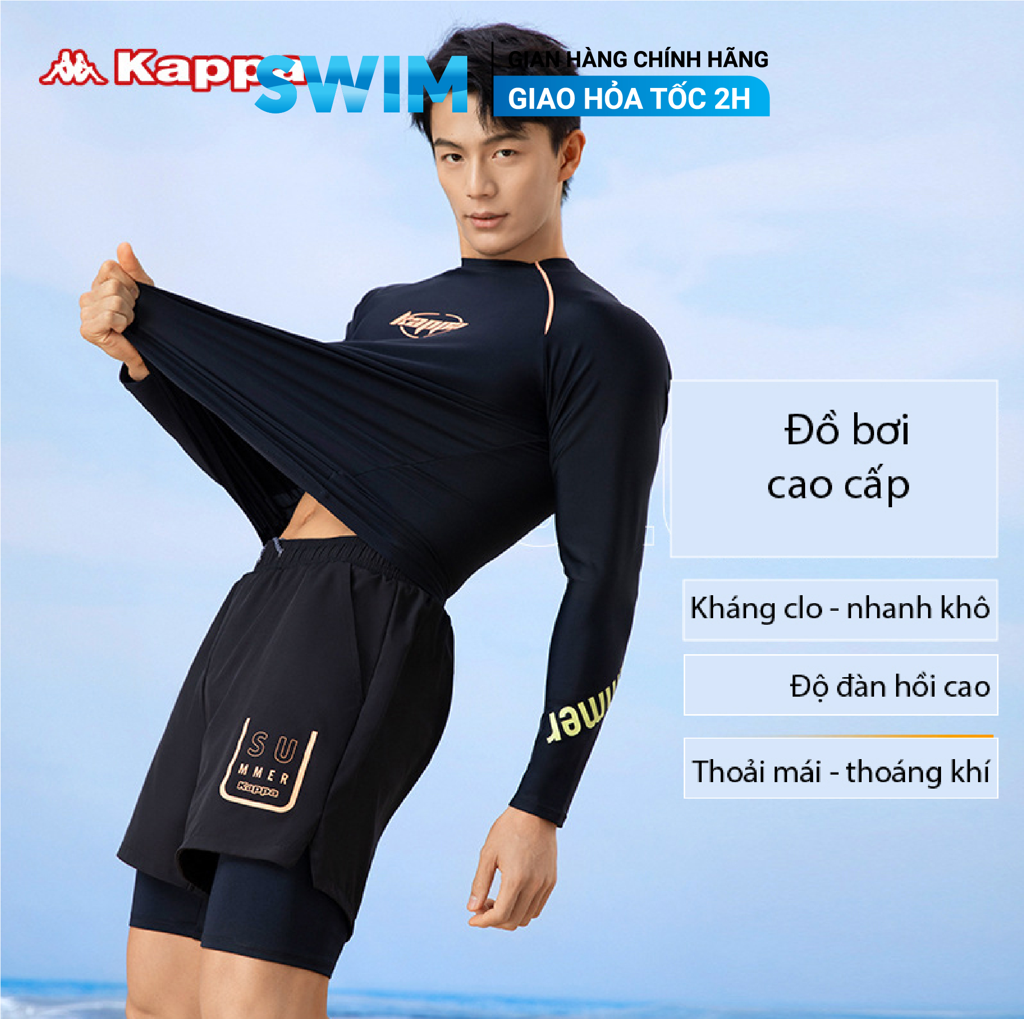 Bộ Đồ Bơi Nam Kappa Dài Tay Bộ Bơi Nam Dài Tay Đồ Bơi Nam Dài Tay Bộ Bơi Nam Màu Đen Quần Bơi Nam 2 Lớp
