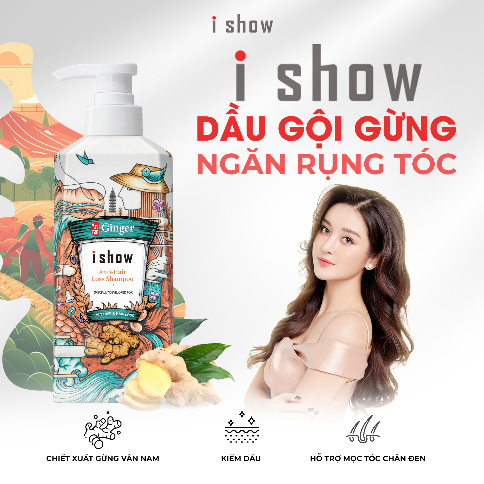 Dầu Gội Gừng iShow Ngăn Ngừa Rụng Tóc Kích Thích Mọc Tóc Dưỡng Phục Hồi Hư Tổn - iShow Gừng Tươi Vân