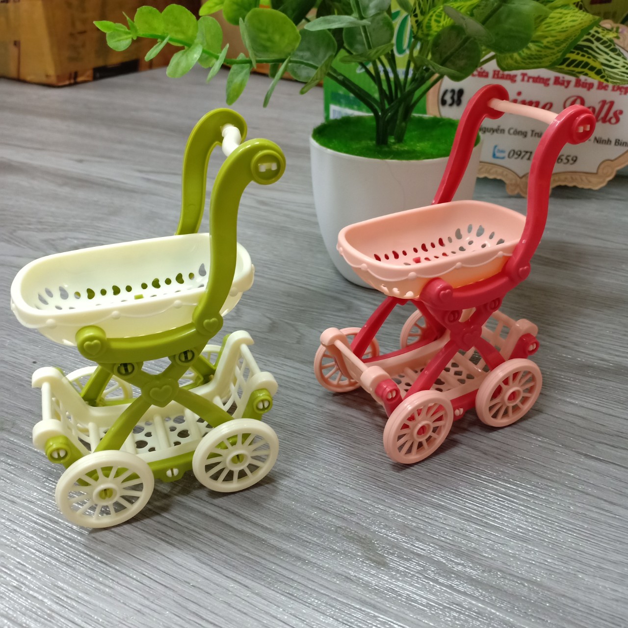 Xe đẩy siêu thị hai tầng dễ tháo lắp ,màu sắc dễ thương đồ chơi cho búp bê
