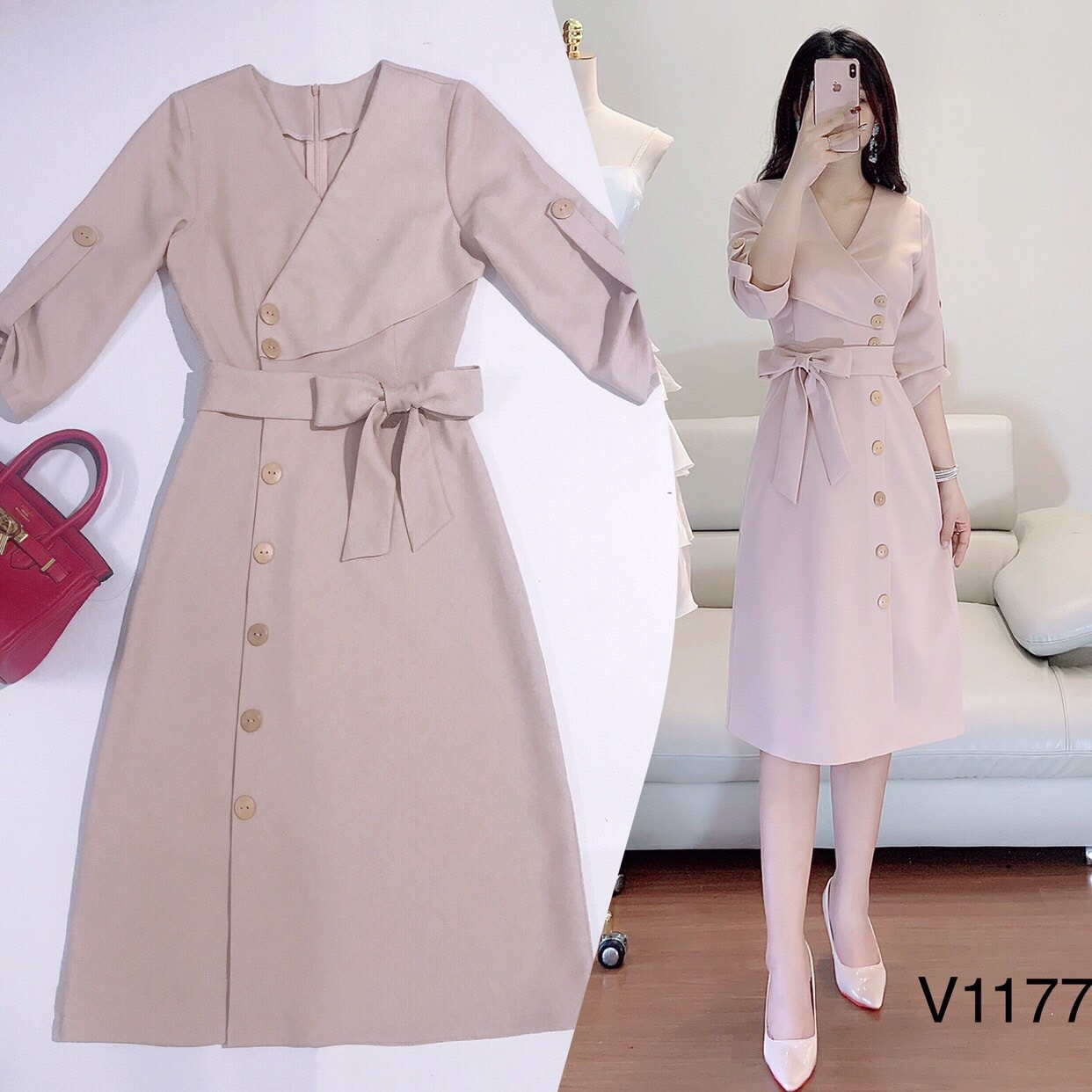 Đầm nữ nút kiểu thắt eo - xby8146