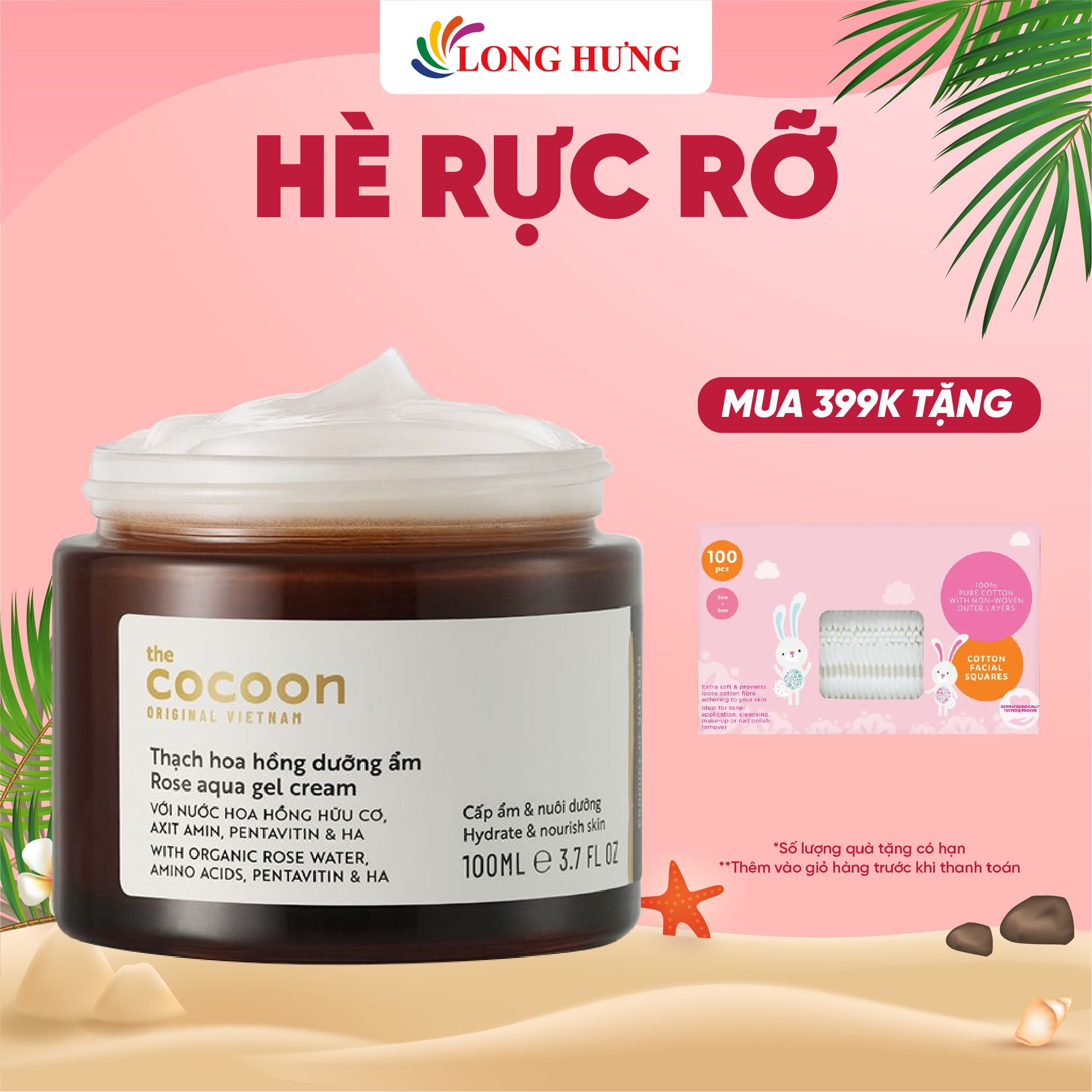Thạch hoa hồng dưỡng ẩm Cocoon giúp cấp ẩm và nuôi dưỡng da