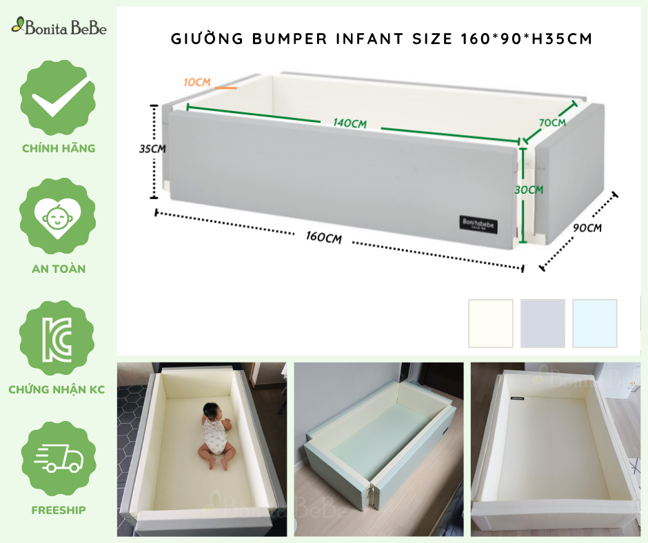 Giường ngủ đa năng cho bé size sơ sinh ( Infant 160x90xh35cm) nhập khẩu Bonitabebe Hàn Quốc