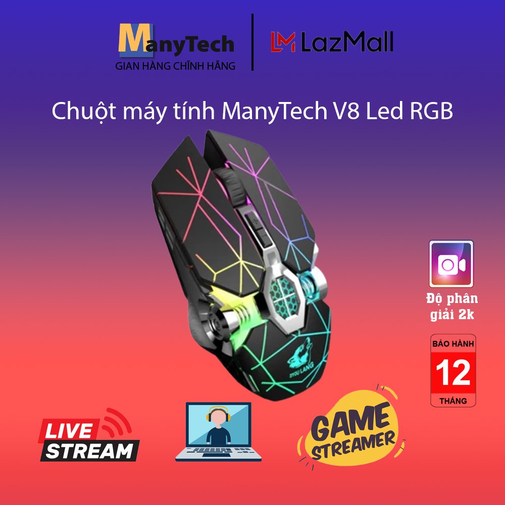 Chuột máy tính có dây ManyTech V8 Gaming LED phiên bản tia sét blue light