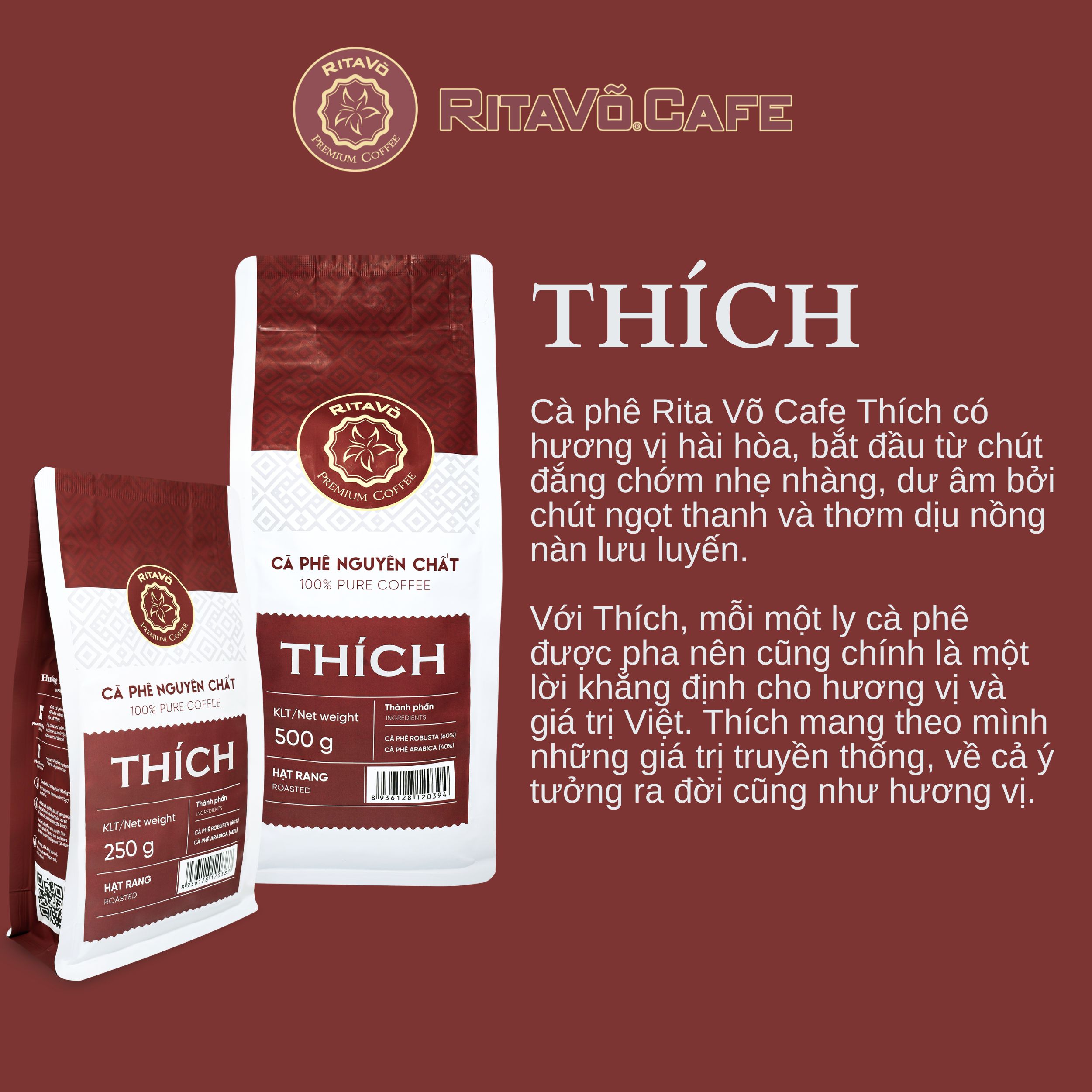 Cà phê hạt rang rita võ cafe thích 500g