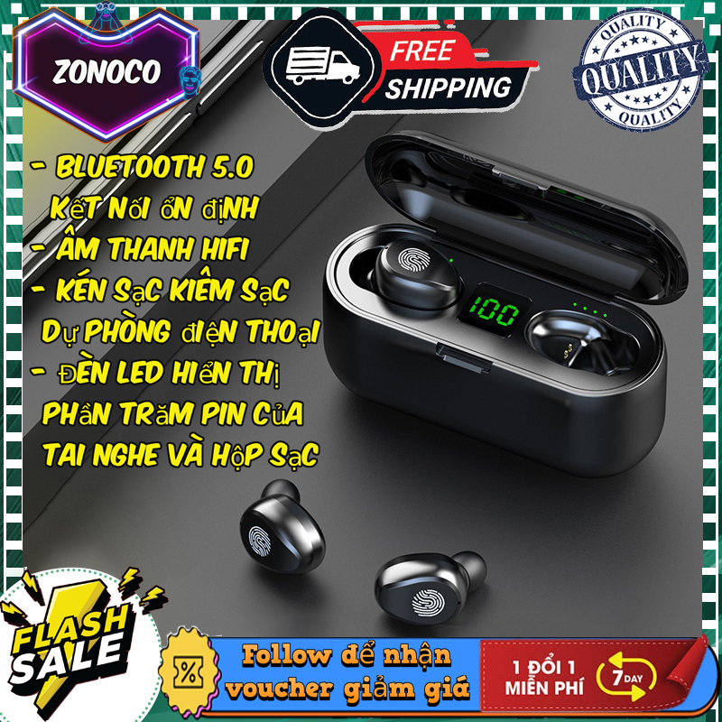 Tai nghe F9 bluetooth 5.0 kiêm sạc dự phòng 2000mAh Điều khiển cảm ứng vân tay màn LED báo pin chống nước chống ồn tai nghe không dây tai nghe bluetooth dùng cho các dòng điện thoại