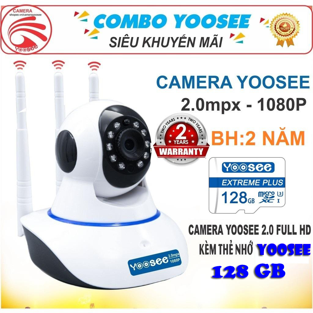 [KÈM Thẻ Nhớ 128 GB LOẠI XỊN,BẢO HÀNH 24 THÁNG] Camera IP Wifi Yoosee 3 Râu xoay 360 độ độ phân giải FULL HD 2.0 MP 1920x1080p , CAMERA Không Dây , Camera trong nhà , camera ngoài trời , Camera hồng ngoại tích hợp ghi âm , lưu trữ dữ