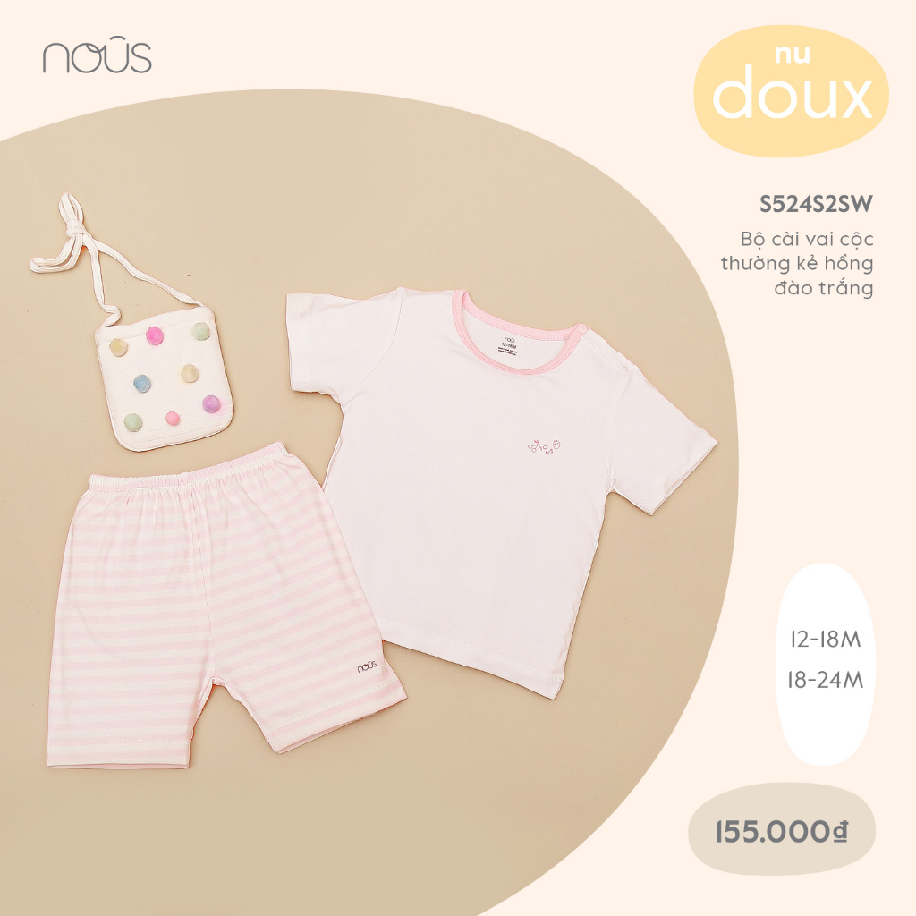 Nous - bộ nous cài vai cộc thường kẻ hồng đào trắng 12m 18m sl89k