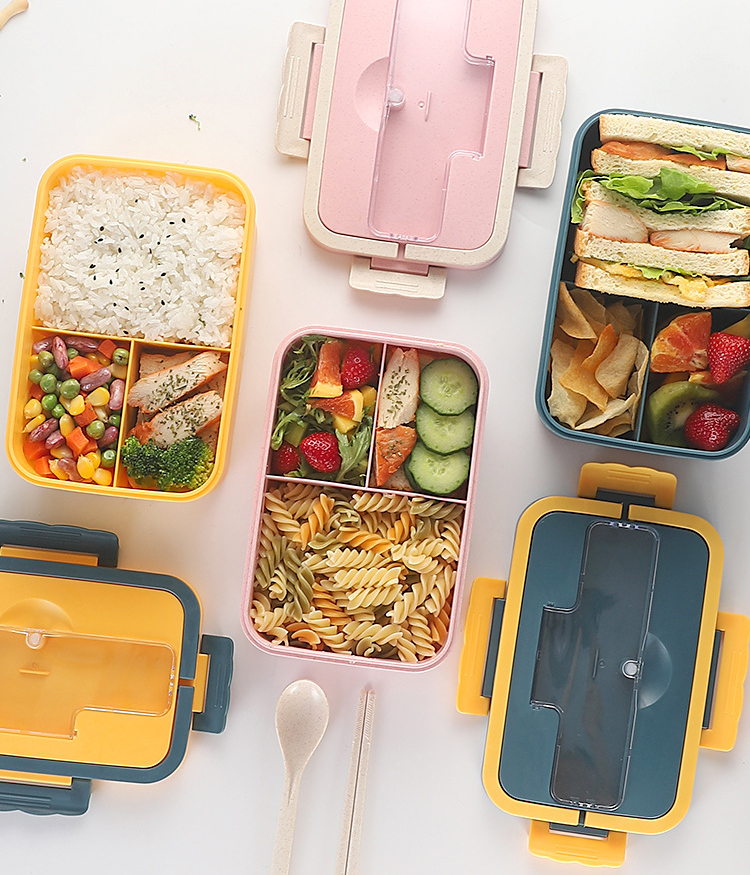 [HCM]Hộp đựng cơm lúa mạch giá rẻ hộp cơm công sở 2 ngăn tặng kèm đũa nĩa và thìa Hộp đựng cơm dung tích lớn 1000ml nhỏ gọn tiện lợi