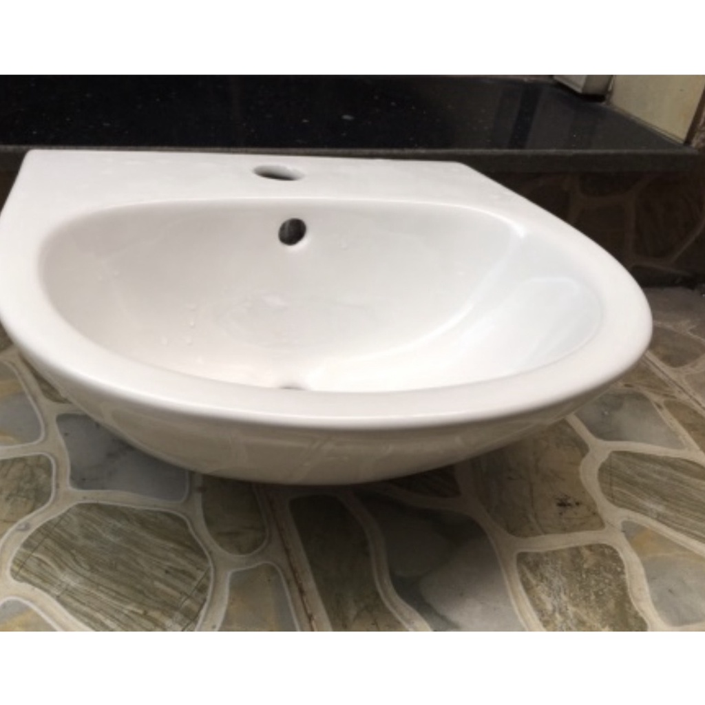 Chậu rửa mặt treo tường nhỏ lỗ giữa kt 400x360