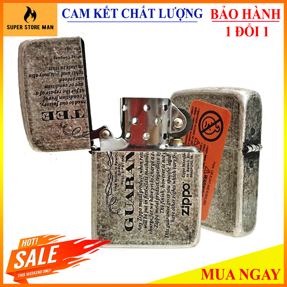 [Hàng Hiếm] – Bật Lửa, Hộp Quẹt Zipp0 Mỹ – Made In USA Cao Cấp – Bạc Cổ Khắc Chữ -GUARANTEE-   – Hàng Xịn Full Box Cực Chất