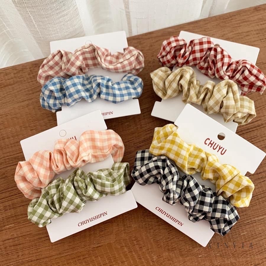 Dây cột tóc scrunchies vải sọc caro phong cách Hàn Quốc- THOI TRANG NALE