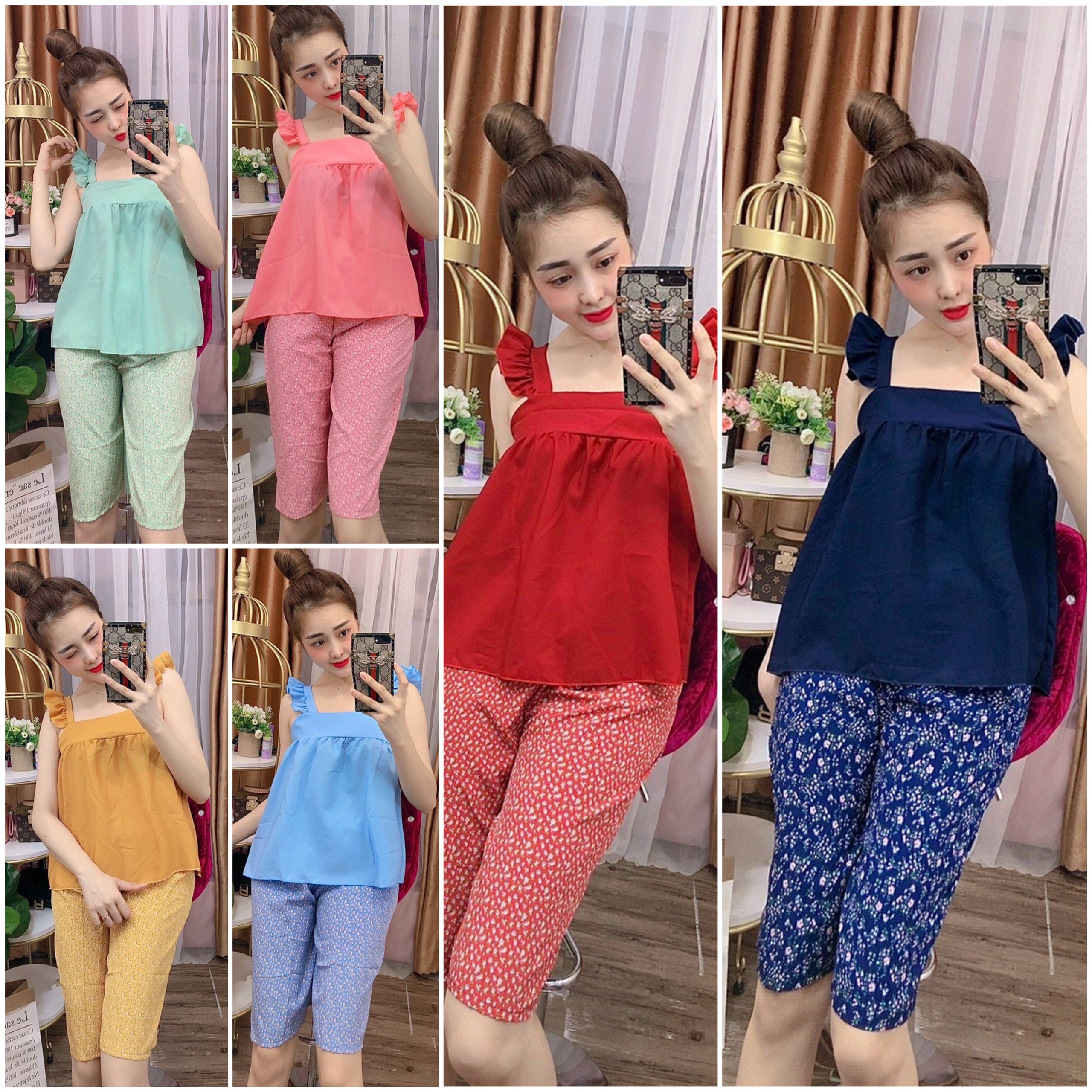 Set Đồ Lửng Bông Áo Trơn Kate Lụa Mềm Đẹp Dưới 49kg