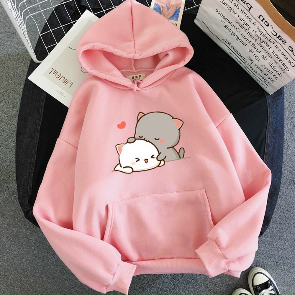 ÁO KHOÁC NỈ HOODIE UNISEX IN STICKER MÈO SIÊU CUTE VẢI NỈ DÀY DẶN DÁNG RỘNG MŨ LIỀN CÁ TÍNH